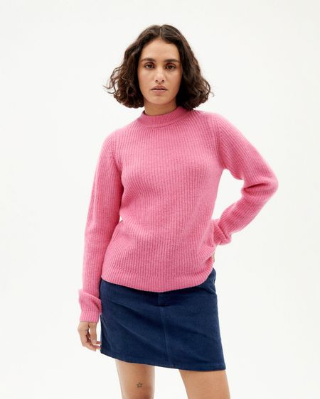 Pull maille rose en laine certifiée - pink hera knitted sweater