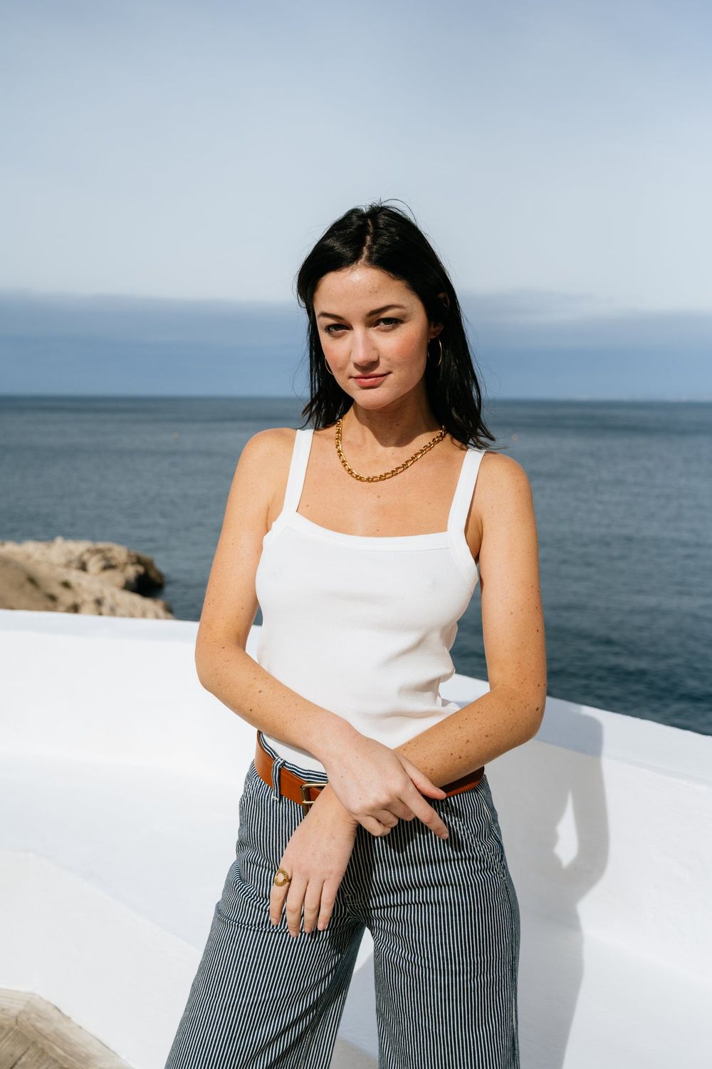 Débardeur côtelé en coton bio | blanc &quot;rib strap top star white&quot; Knowledge Cotton Apparel