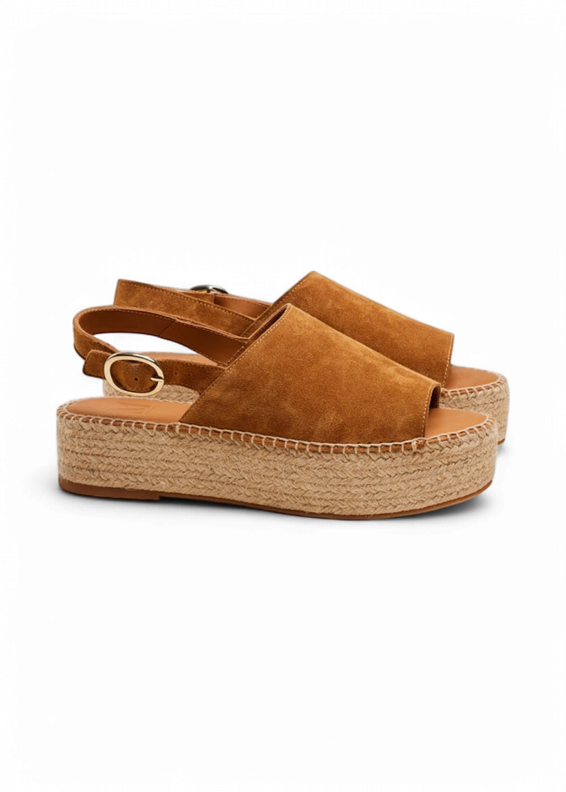 Espadrilles plateforme en cuir certifié | marron "espadrilles maya - suède ambre" - Odaje ex M.Moustache