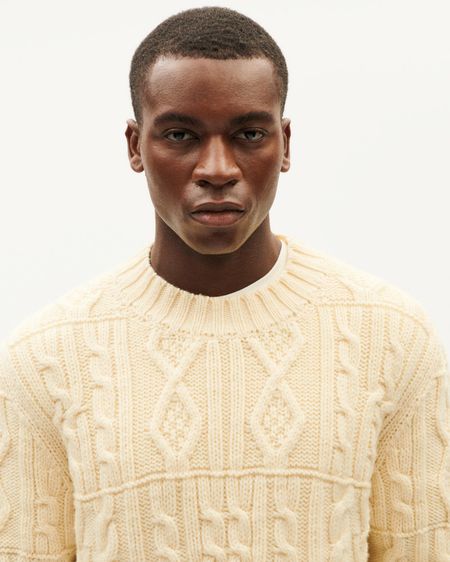 Pull en laine mérinos certifiée | beige "ecru rasta knitted sweater - ecru" - Thinking Mu