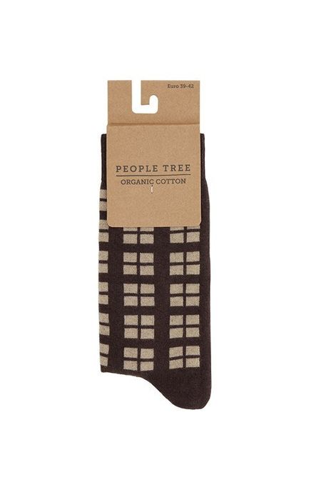 Chaussettes hautes à carreaux marron en coton bio