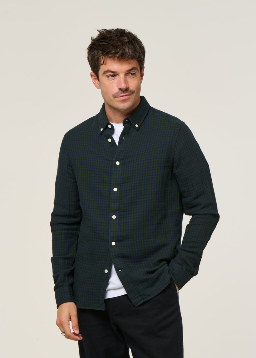 Chemise à carreaux en coton bio | vert "double layer checkered shirt green check" - Knowledge Cotton Apparel